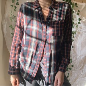 red white and blue plaid top